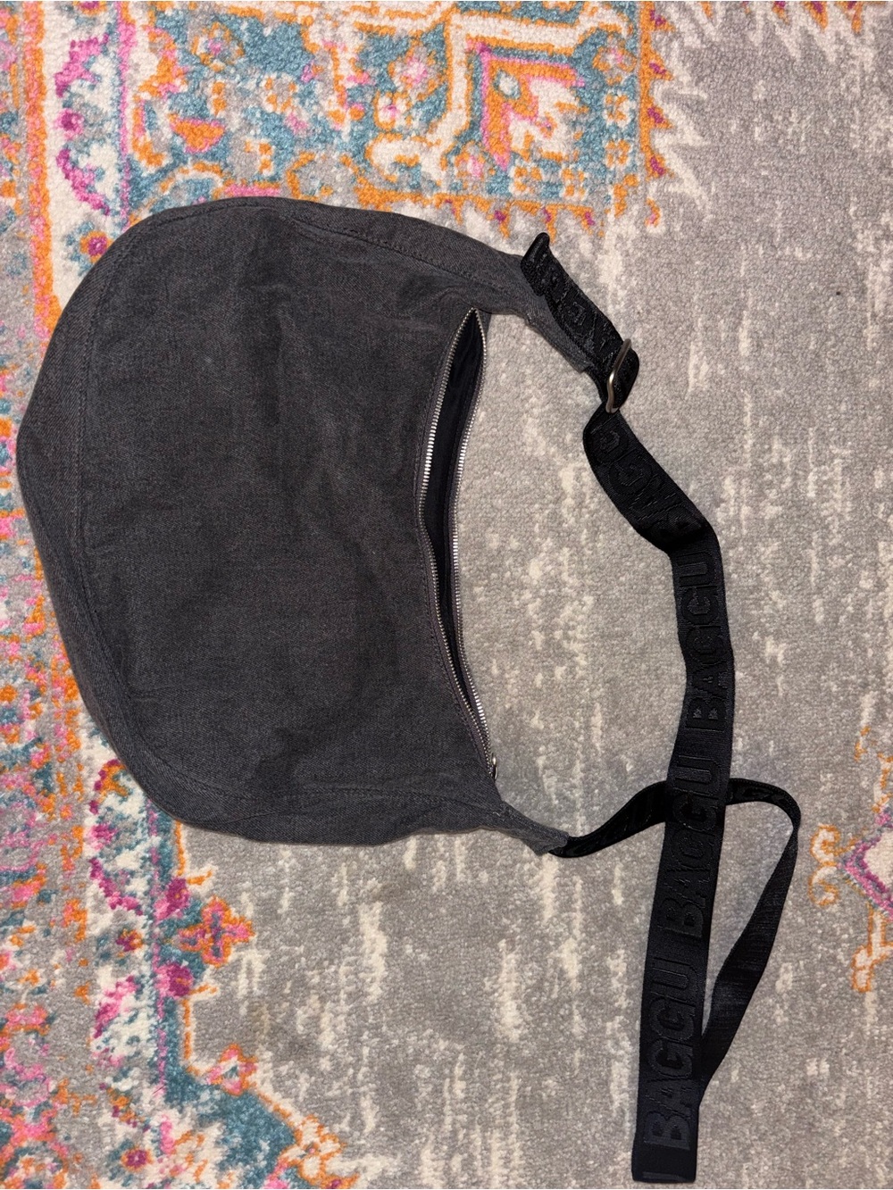 Black Denim Medium Crescent Crossbody